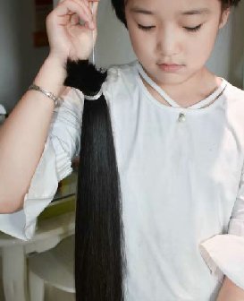 剪去清秀女孩乌黑细丝长发-戈壁落日245#