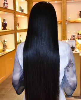 剪去美女的细丝黑亮长发-戈壁落日252#