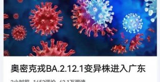 传播率更高的新冠病毒株登陆广东，比BA.2高27％
