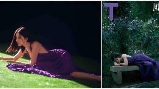 孙俪和古力娜扎穿同款紫SE长裙，演绎出浪漫的时尚氛围